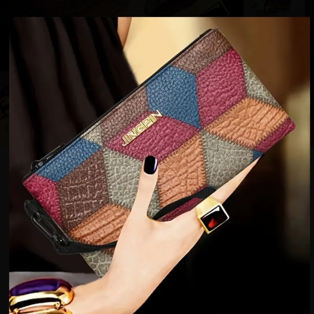 Jingpin Geometric Multicolor Wristlet Clutch